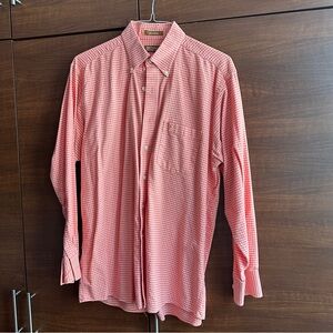 MICHAEL KORS MENS ORANGE WHITE CHECKERED LONG SLEEVE SHIRT